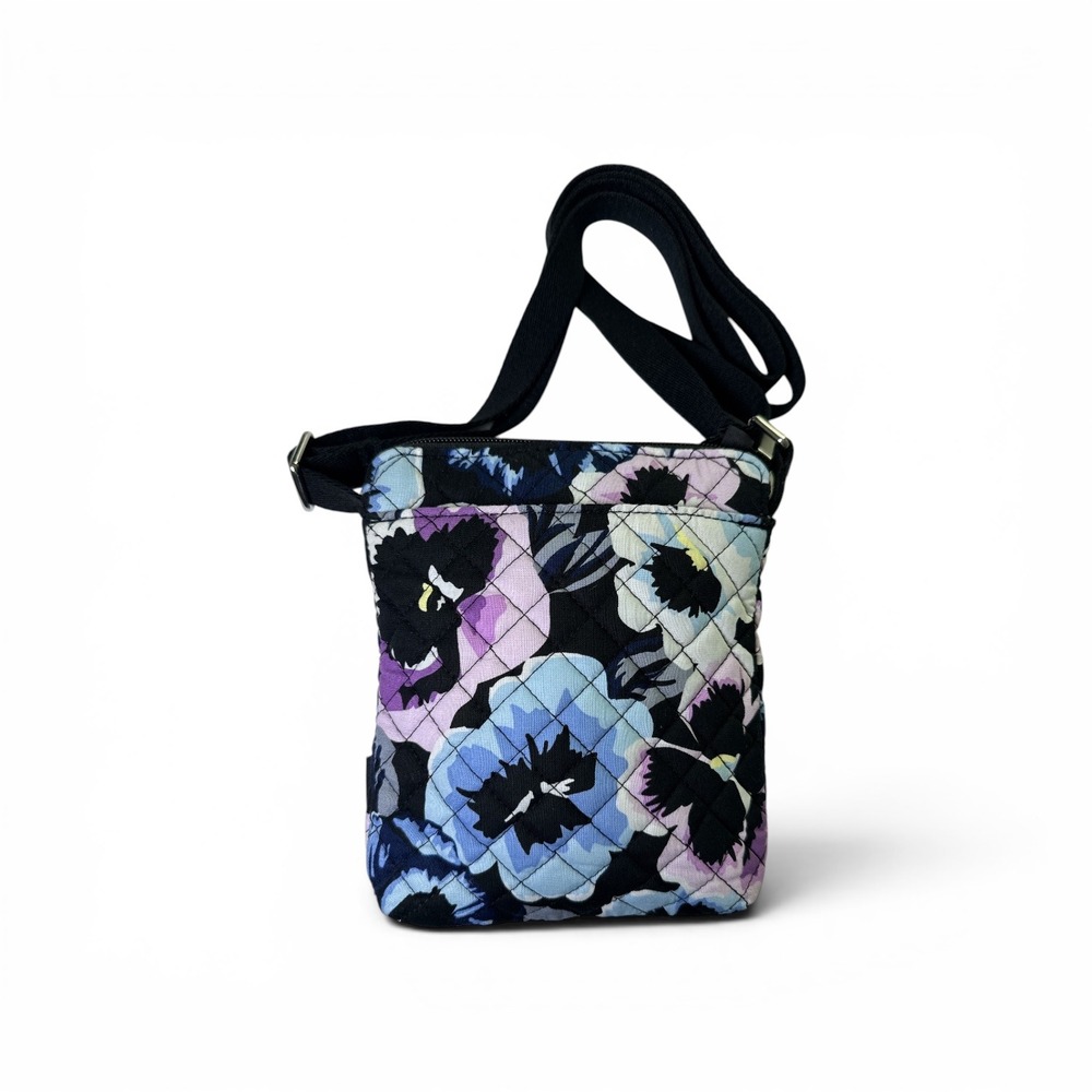 Vera Bradley Quilted Floral Crossbody Purse Black Blue Purple Travel‎ Bag